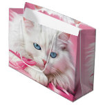 White Cat With Pink Ribbons Large Gift Bag