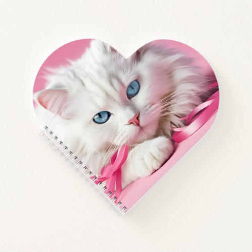 White Cat With Pink Ribbons Notebook