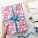 White Cat With Pink Ribbons Wrapping Paper