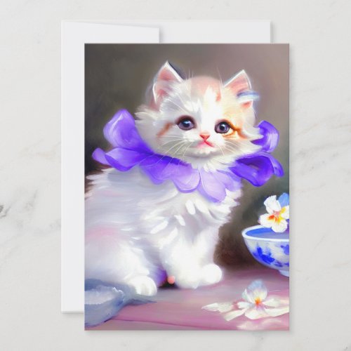 White Cat with Purple Flower Collar Painting Announcement