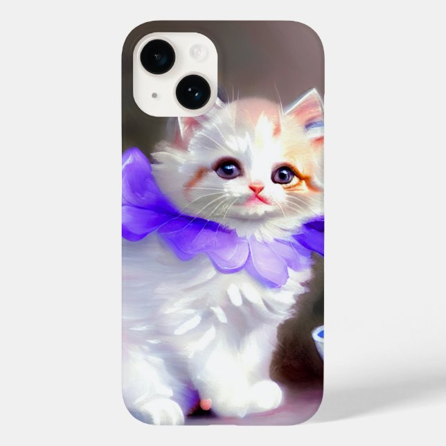 White Cat with Purple Flower Collar Painting Case-Mate iPhone Case (Back)