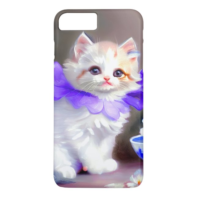 White Cat with Purple Flower Collar Painting Case-Mate iPhone Case (Back)