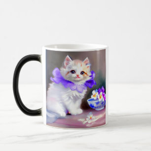 White Cat with Purple Flower Collar Painting Color Morph Mug