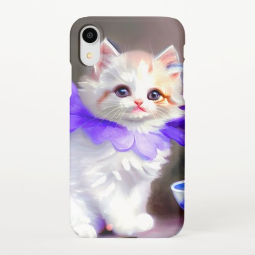 White Cat with Purple Flower Collar Painting iPhone XR Case