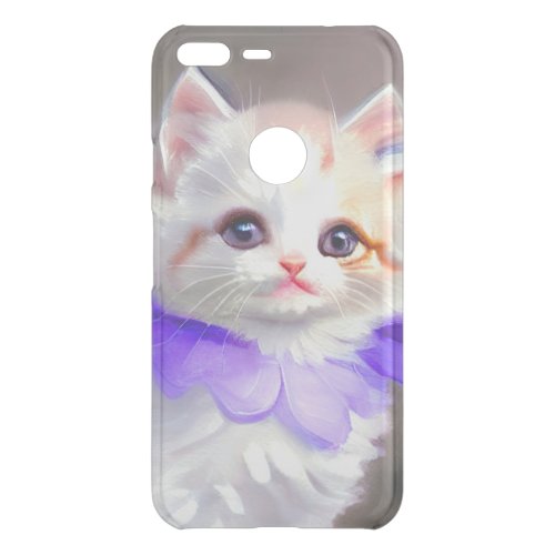 White Cat with Purple Flower Collar Painting Uncommon Google Pixel XL Case