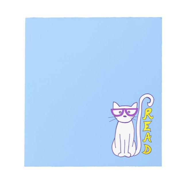 White Cat with Purple Glasses with Read Sign Notepad (Front)