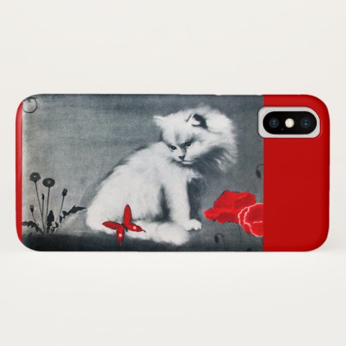 WHITE CAT WITH RED BUTTERFLY iPhone X CASE