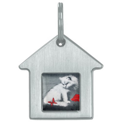 WHITE CAT WITH RED BUTTERFLY PET TAG