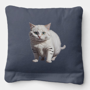 White Cat with Subtle Gray Tabby Markings Cornhole Bags