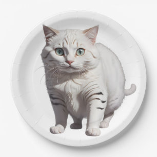 White Cat with Subtle Gray Tabby Markings Paper Plates