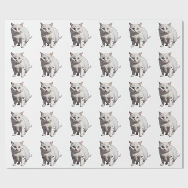 White Cat with Subtle Gray Tabby Markings Wrapping Paper (Flat)