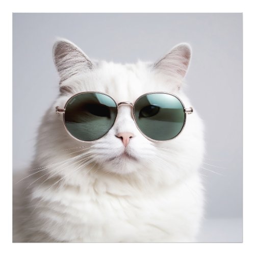 White cat with sunglasses cool feline lovely pet photo print