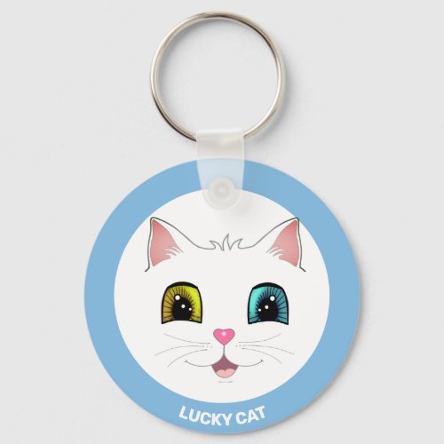 White Cat with Two Different Colored Eyes Keychain
