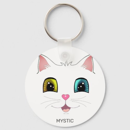White Cat with Two Different Colored Eyes Keychain