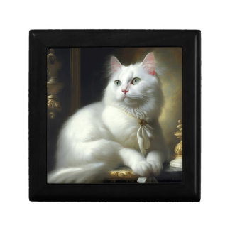 White Cat Wooden Jewelry Keepsake Box