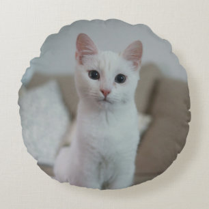 White cat   Zazzle_Growshop. Round Pillow