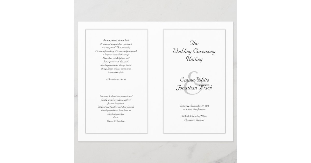 White Catholic Wedding Ceremony Program Zazzle Com