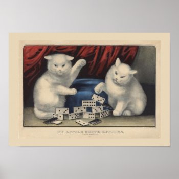 White Cats And Dominoes Poster by Vintage_Obsession at Zazzle