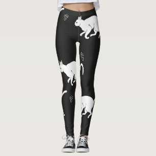 WHITE CATS ON A BLACK BACKGROUND EDIT 1.0 LEGGINGS