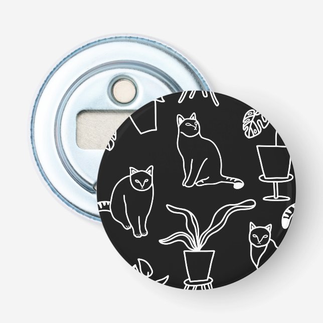 White cats on black bottle opener (Front)