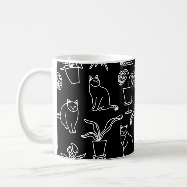 White cats on black coffee mug (Left)