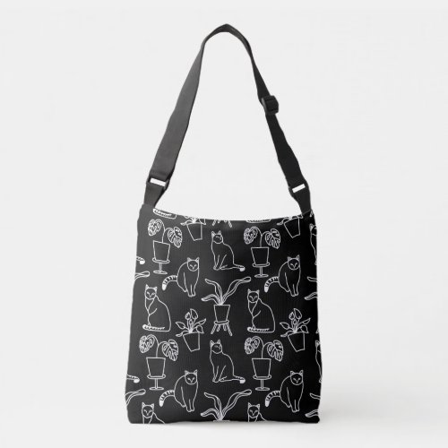 White cats on black crossbody bag