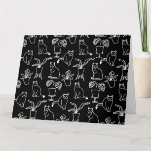 White cats on black letterpress thank you card