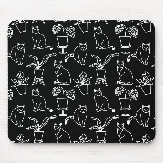White cats on black mouse pad (Front)