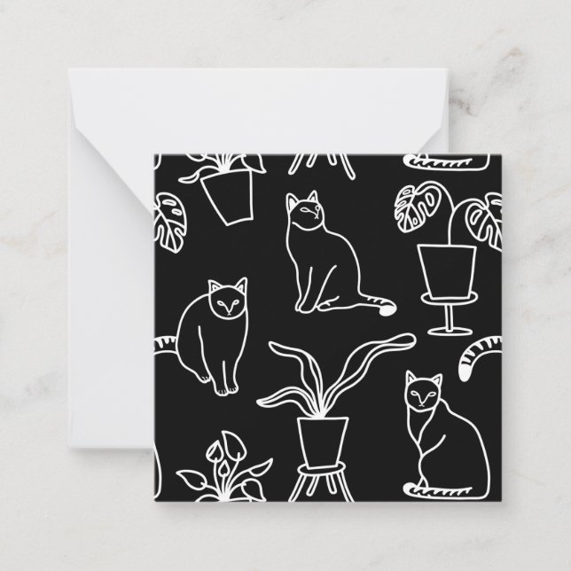 White cats on black note card (Front)