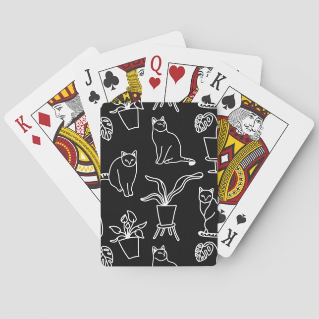 White cats on black poker cards (Back)