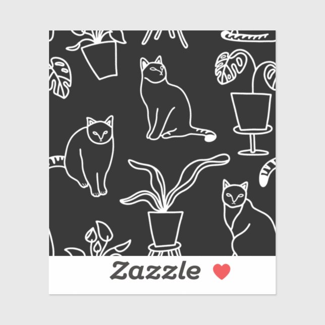White cats on black sticker (Sheet)