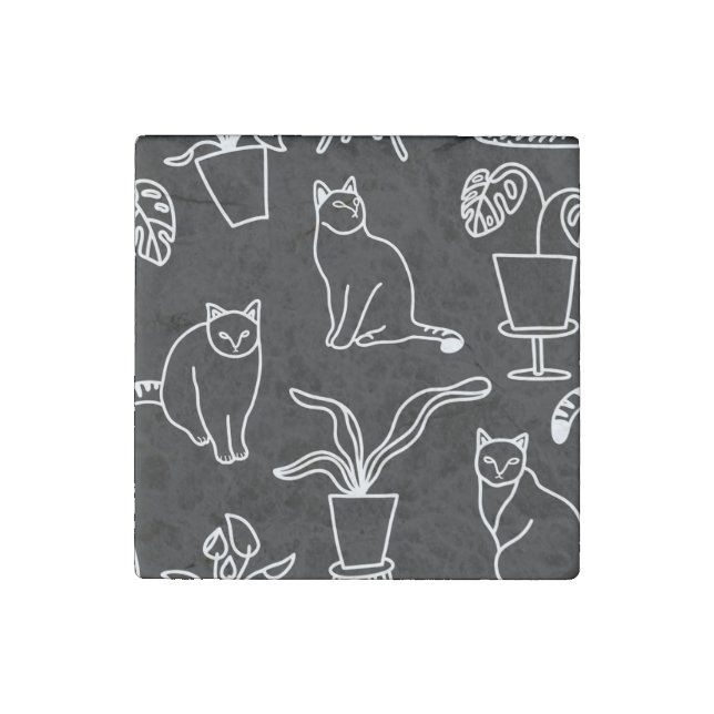 White cats on black stone magnet (Front)