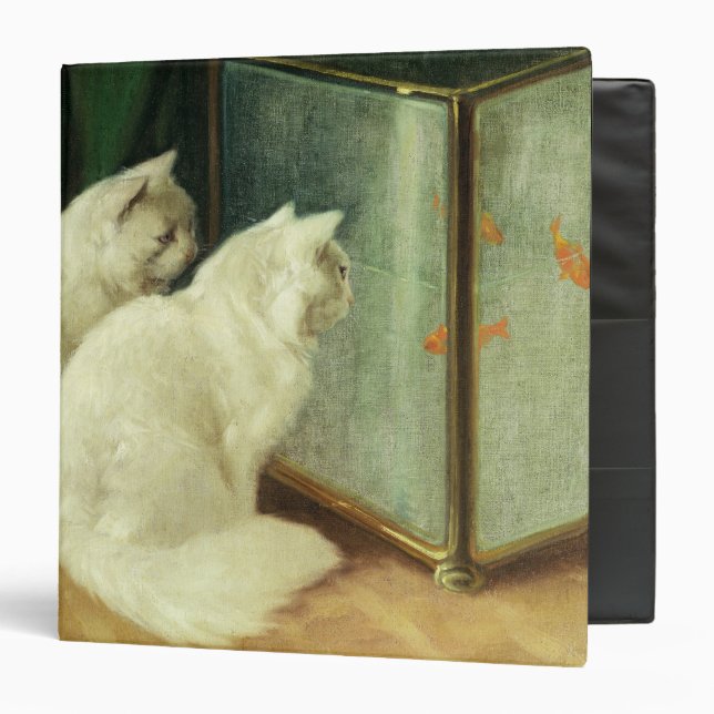 White Cats Watching Goldfish 3 Ring Binder (Front/Inside)