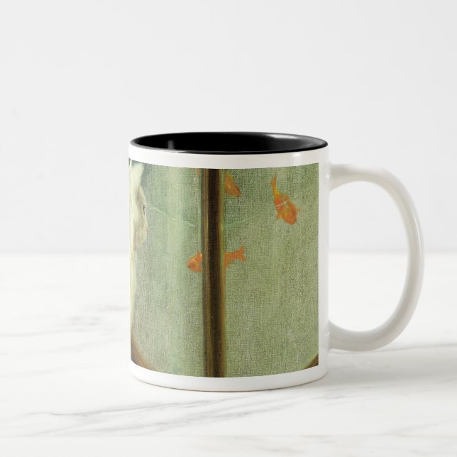 White Cats Watching Goldfish Two-Tone Coffee Mug (Right)