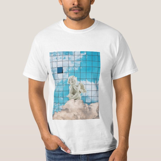 White Celestial Angel Sacred Minimal Illustration T-Shirt (Front)