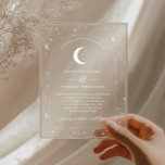 White Celestial Arched Wedding Invitation<br><div class="desc">A celestial moon and star themed wedding invitation made with white ink on acrylic. Customise the colour of the star pattern,  background,  arch fill and moon element!</div>