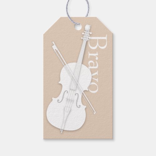 White Cello  Bow Beige Musical Occasion Custom Gift Tags