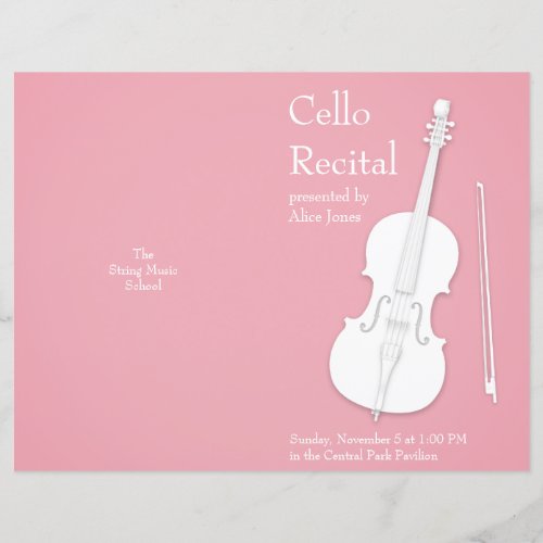 White Cello  Bow Folded Music Recital Program