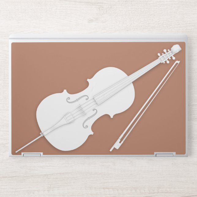 White Cello & Bow Layered Paper Illusion Brown HP Laptop Skin (Front)