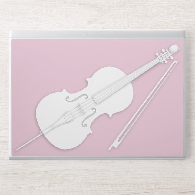 White Cello & Bow Layered Paper Illusion Pink HP Laptop Skin (Front)