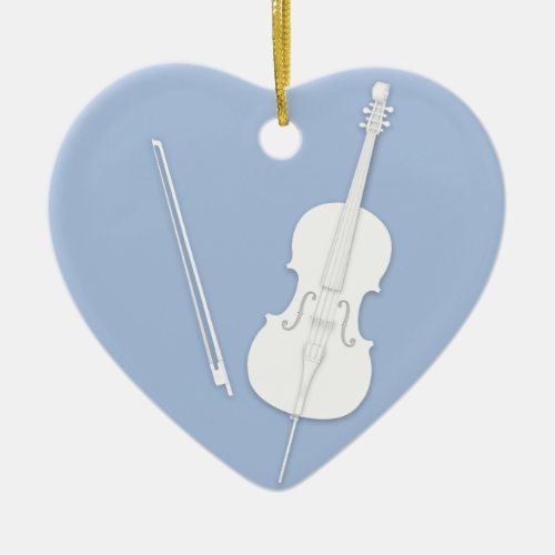 White Cello  Bow Light Blue Custom Heart Ceramic Ceramic Ornament