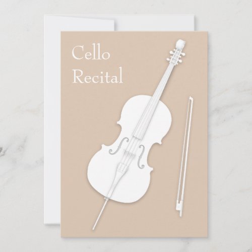 White Cello  Bow Music Recital Concert Beige Invitation