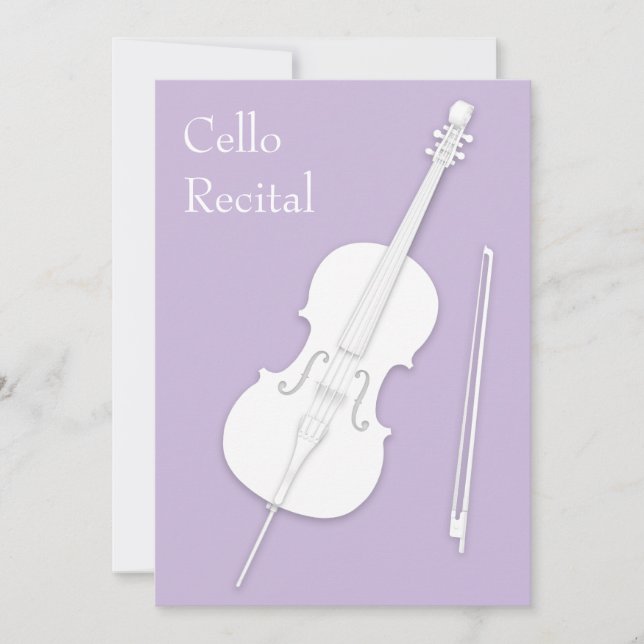 White Cello & Bow Music Recital Concert Lavender Invitation (Front)
