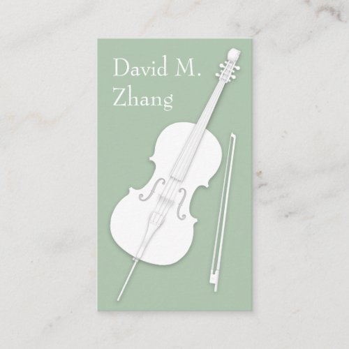 White Cello  Bow Pea Green String Player Teacher Business Card