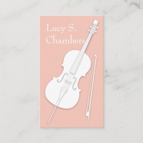 White Cello  Bow Peach Pink String Player Business Card