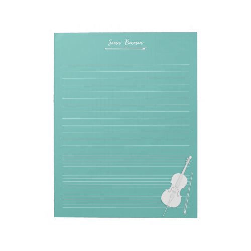 White Cello  Bow Personalized Music Class Aqua Notepad