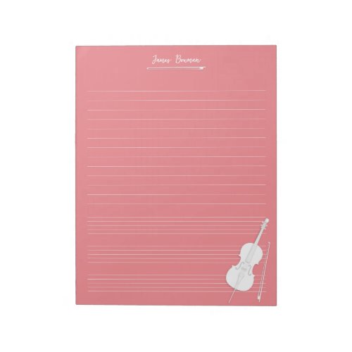White Cello  Bow Personalized Music Class Mauve Notepad