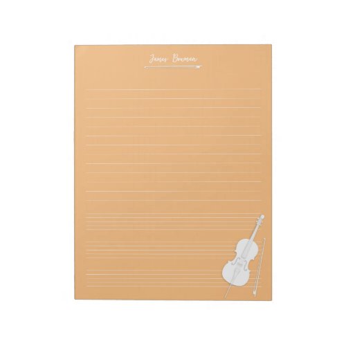 White Cello  Bow Personalized Music Class Orange Notepad