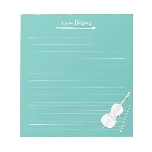 White Cello Personalized Music Lesson Aqua Notepad
