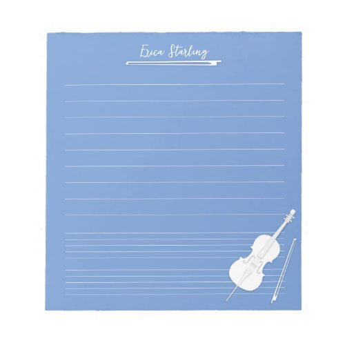 White Cello Personalized Music Lesson Dusky Blue Notepad